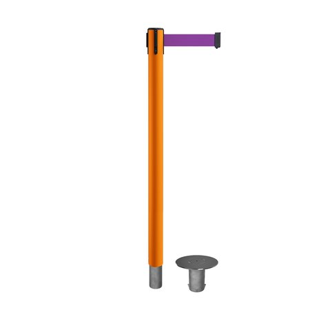 MONTOUR LINE Stanchion Belt Barrier Removable Base Orange Post 9ft.Purple Belt MSX630R-OR-PE-90